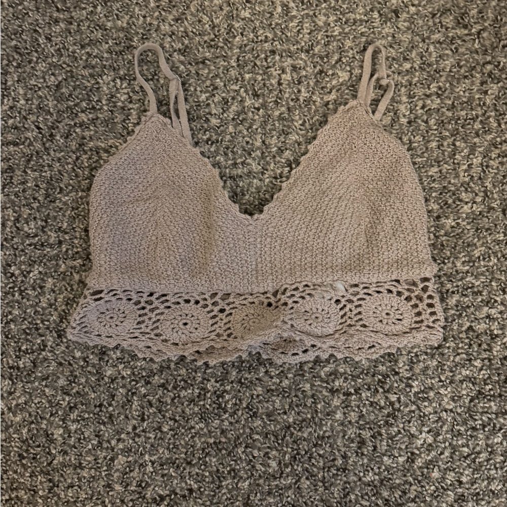 Abercrombie and Finch Tan Crochet Cropped Bralette Top